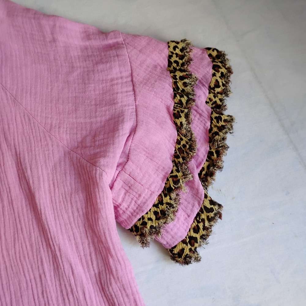 Umgee‎ Top Large Cotton Gauze Animal Print Layered Sleeve Beach Flirty Office - Picture 5 of 13